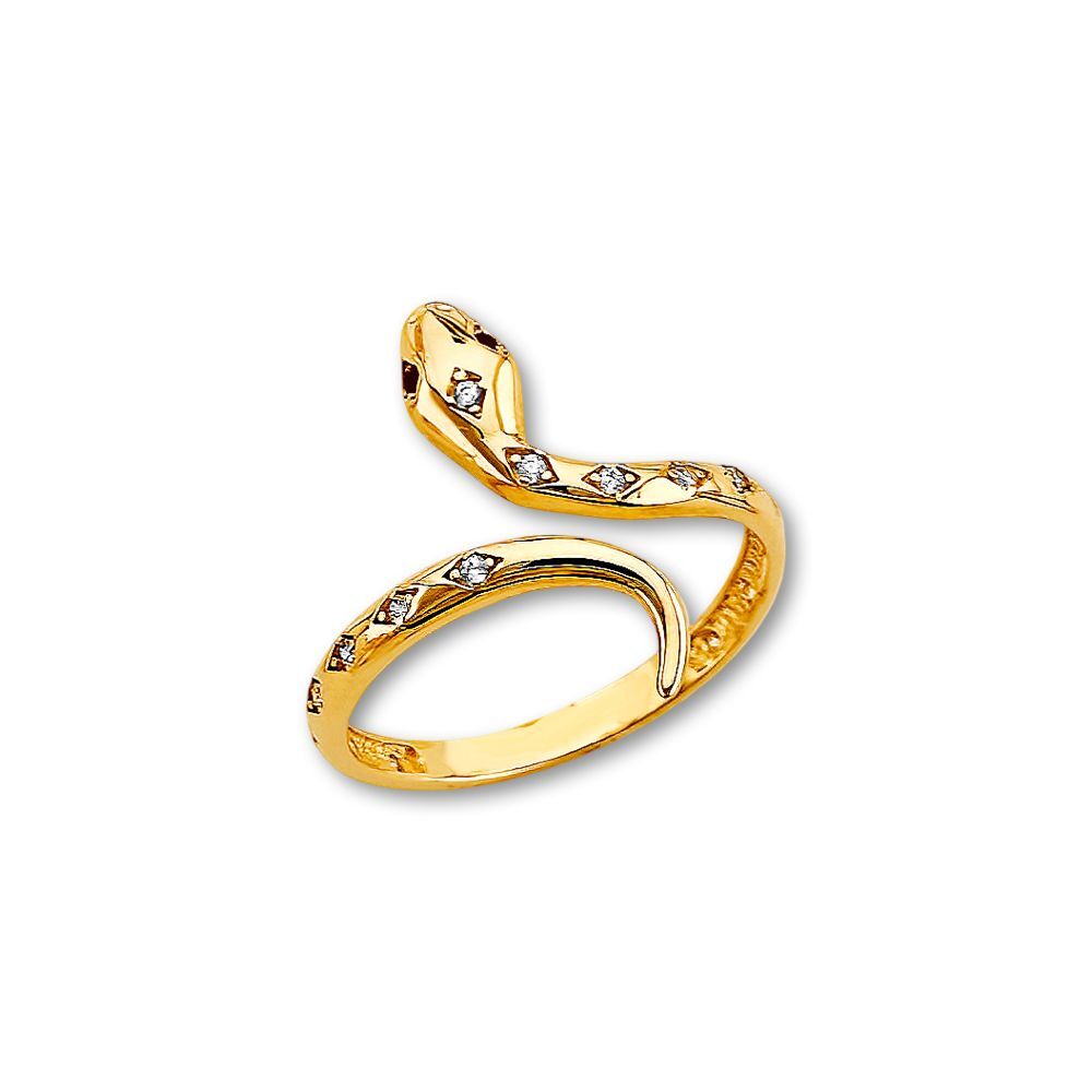 14K Snake CZ Ring Solid Yellow Gold Serpent Jewelry By Tehrani